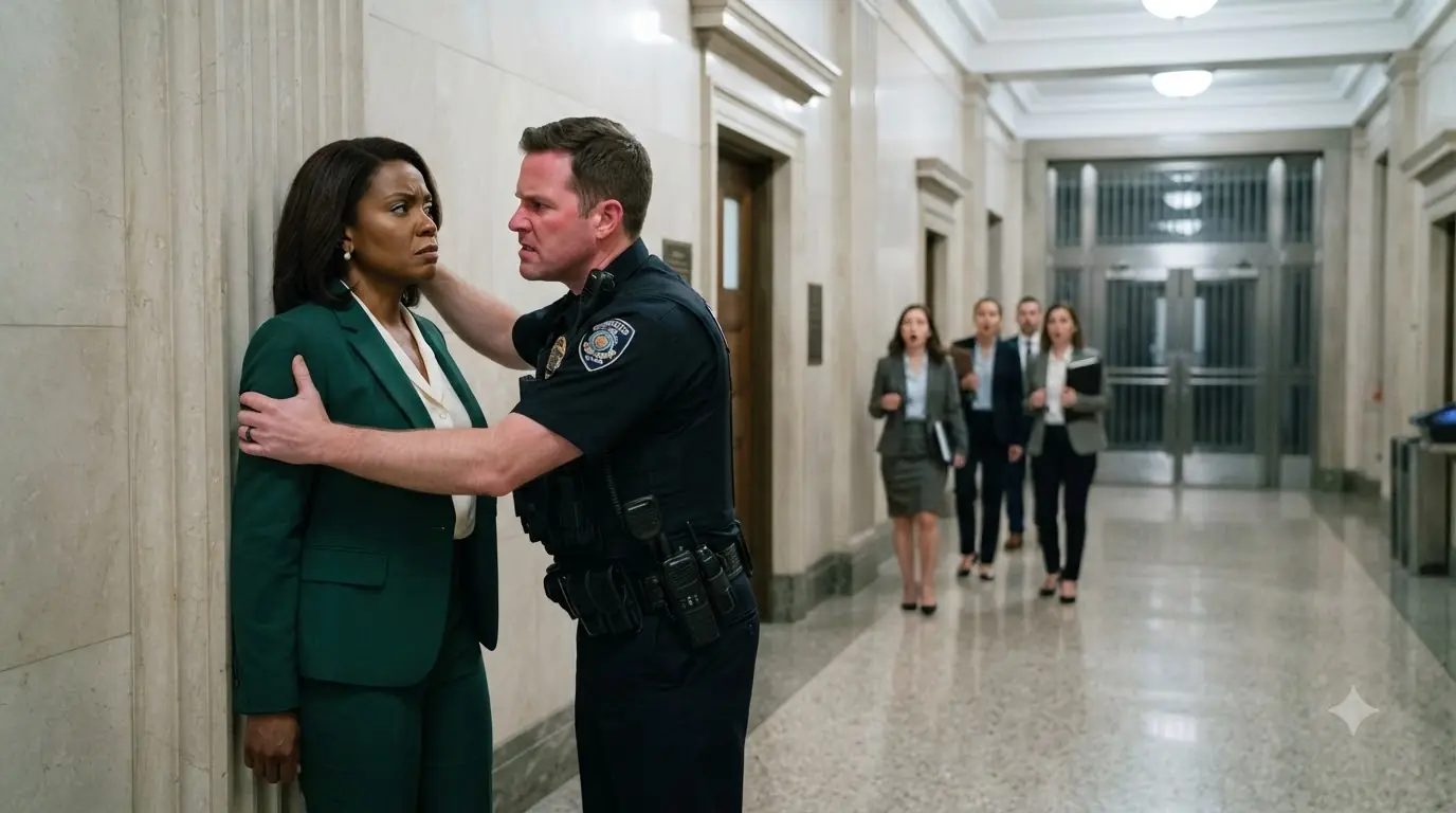 A Cop Shoved a Woman Against a Courthouse Wall — Then the Hallway Doors Opened Behind Him