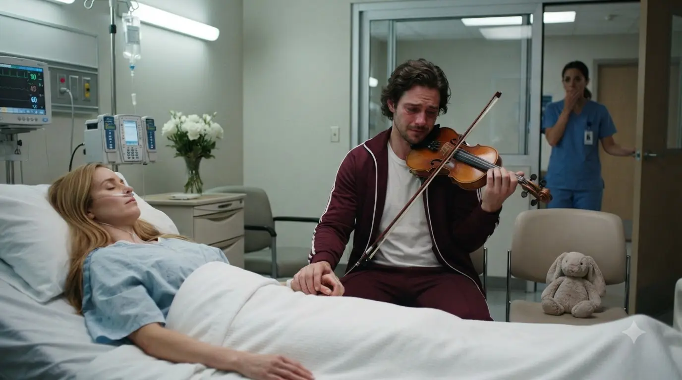 Single Dad Played His Late Wife’s Violin Beside a Silent Patient — Then a Nurse Stopped in the Doorway