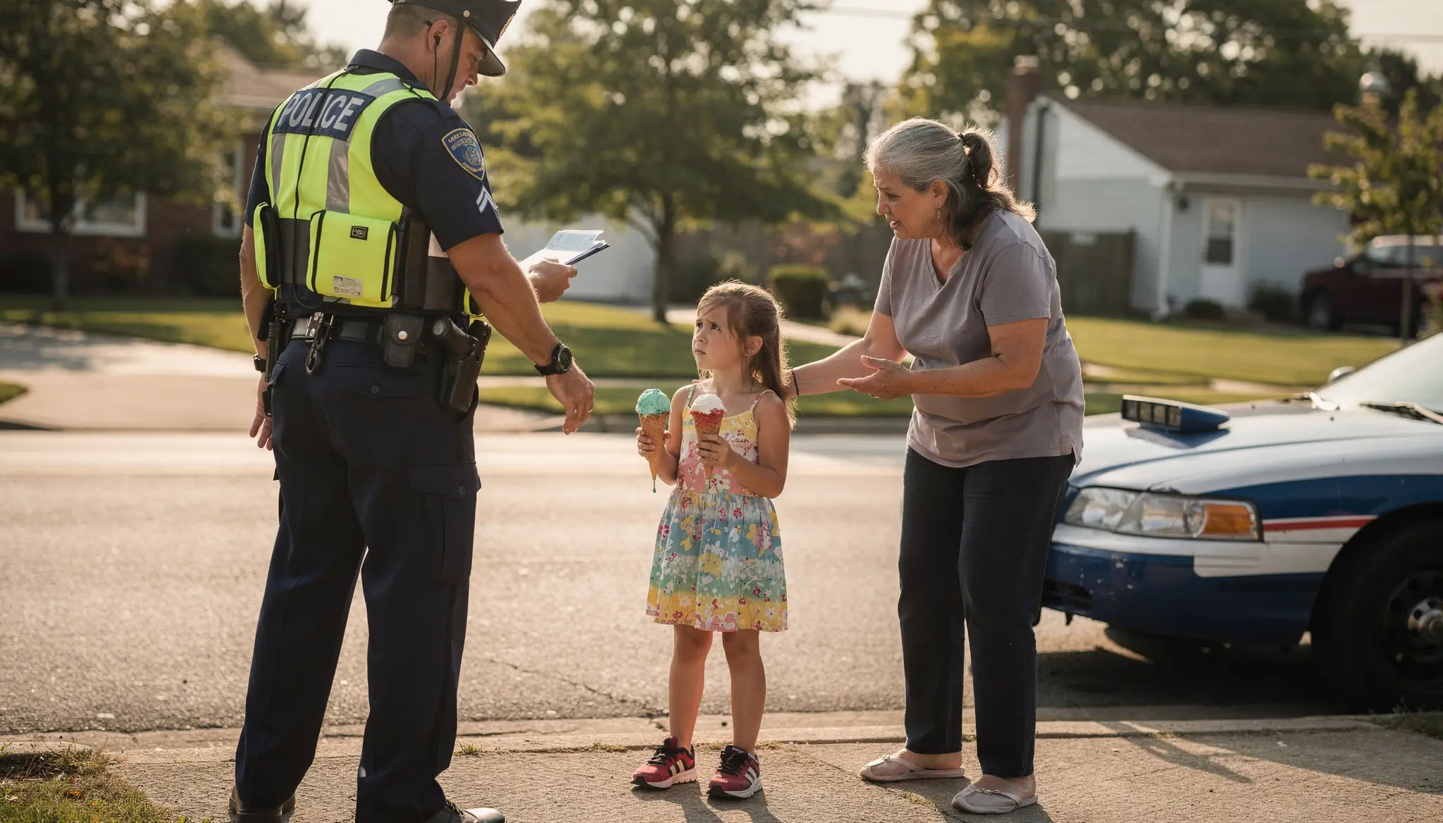 A Police Officer Stopped a Little Girl Over Two Ice Cream Cones — Then Her Grandmother Asked for Her Badge Number