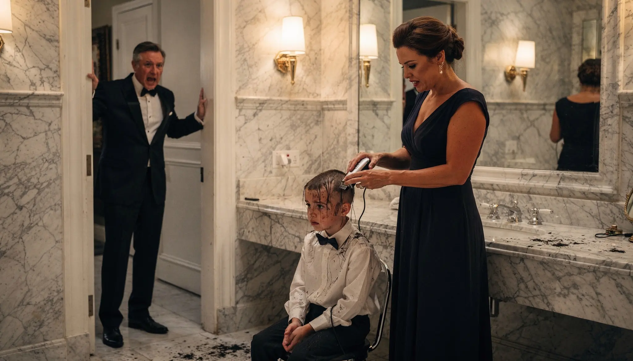 A Stepmother Shaved a Crying Boy Before the Family Gala — Then His Father Walked Into the Marble Bathroom