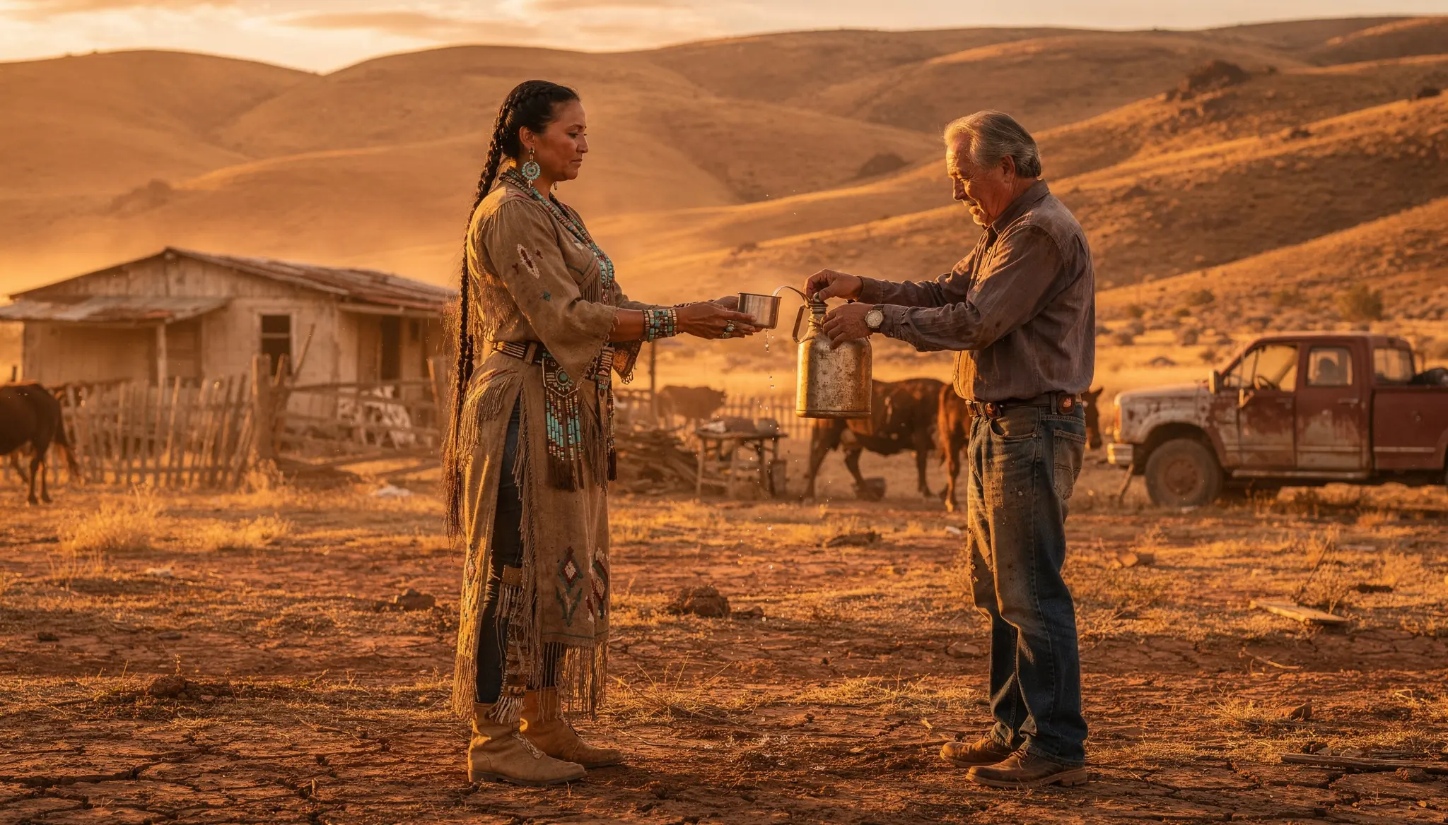 A Broke Rancher Gave Water to a Towering Apache Woman — At Sunrise, the Hills Surrounded His Ranch