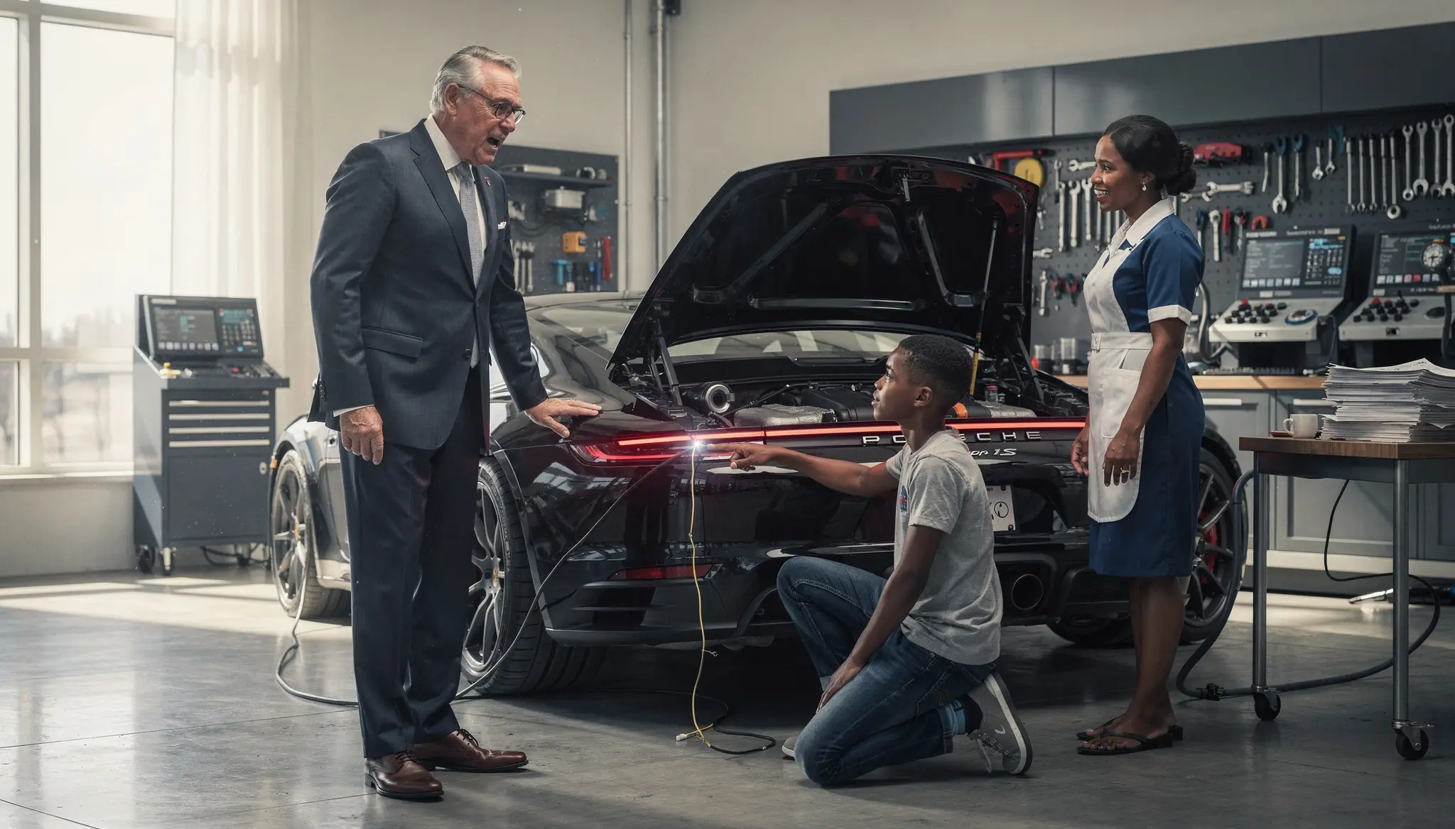 Billionaire Spent Millions Fixing His Porsche 6 Months — Until Black Maid's Son Spotted One Bad Wire