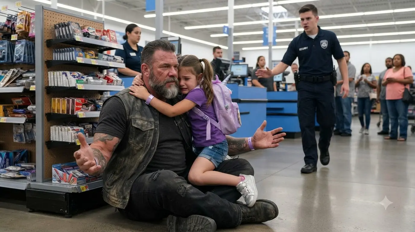 A Lost Girl Clung to a Scar-Faced Biker — Then Security Saw the Bracelet Under His Sleeve