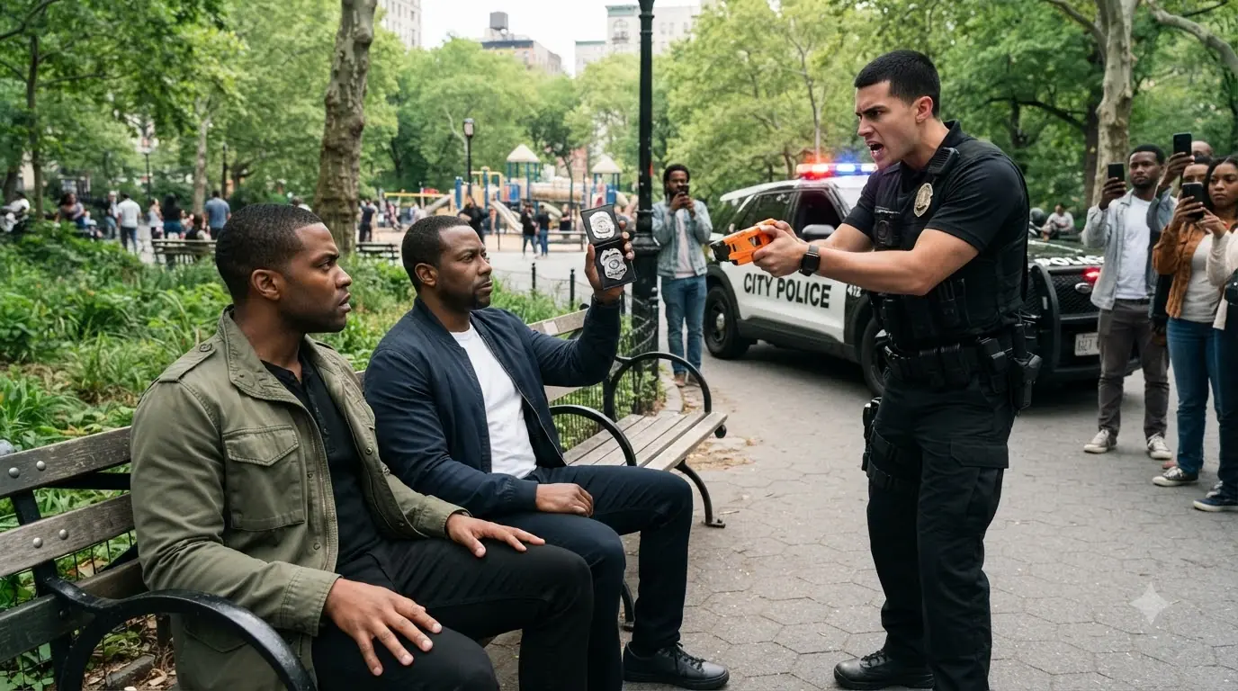 A Rookie Cop Raised His Taser at Two Men on a Park Bench — Then One Calm Sentence Changed the Entire Stop
