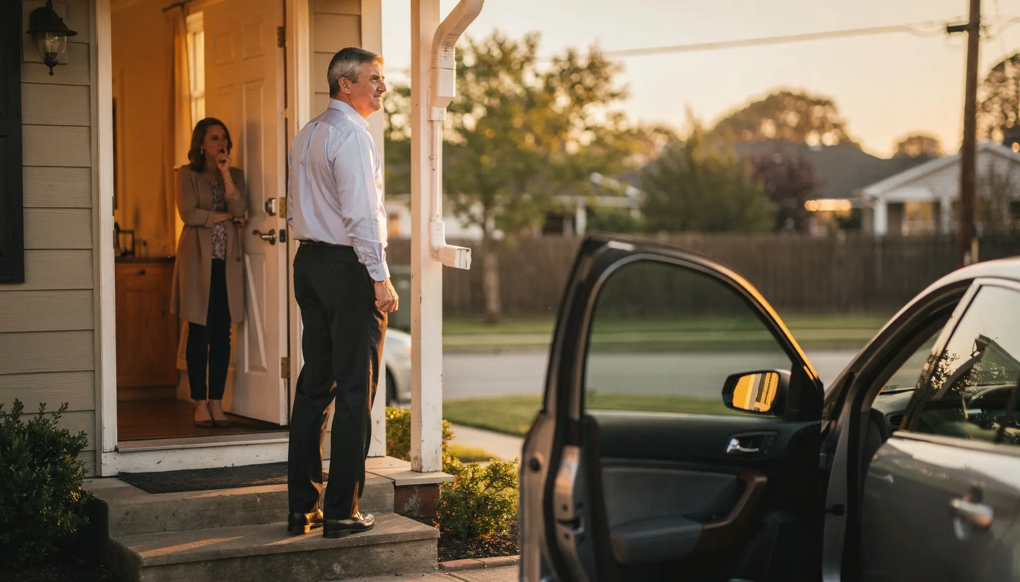 His Wife Kissed Him Goodbye at the Door — Then He Looked Back Before Getting Into the Car