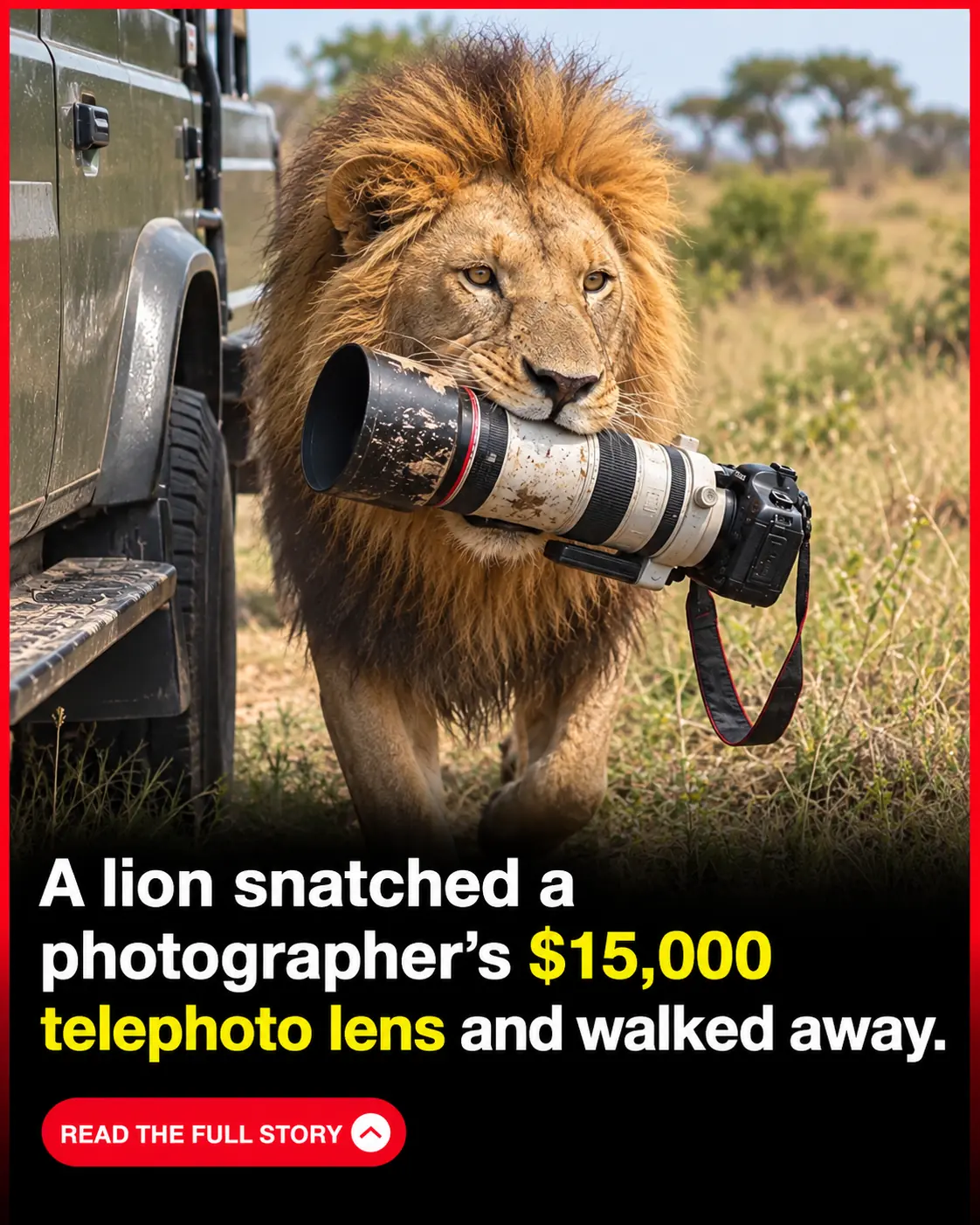 Lion in Kenya’s Maasai Mara Walks Off With Photographer’s $15,000 Camera Lens