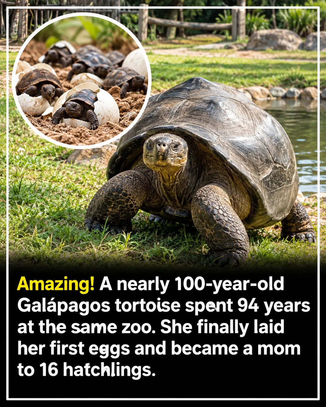 Nearly 100-Year-Old Galápagos Tortoise Becomes a First-Time Mom and Welcomes 16 Babies