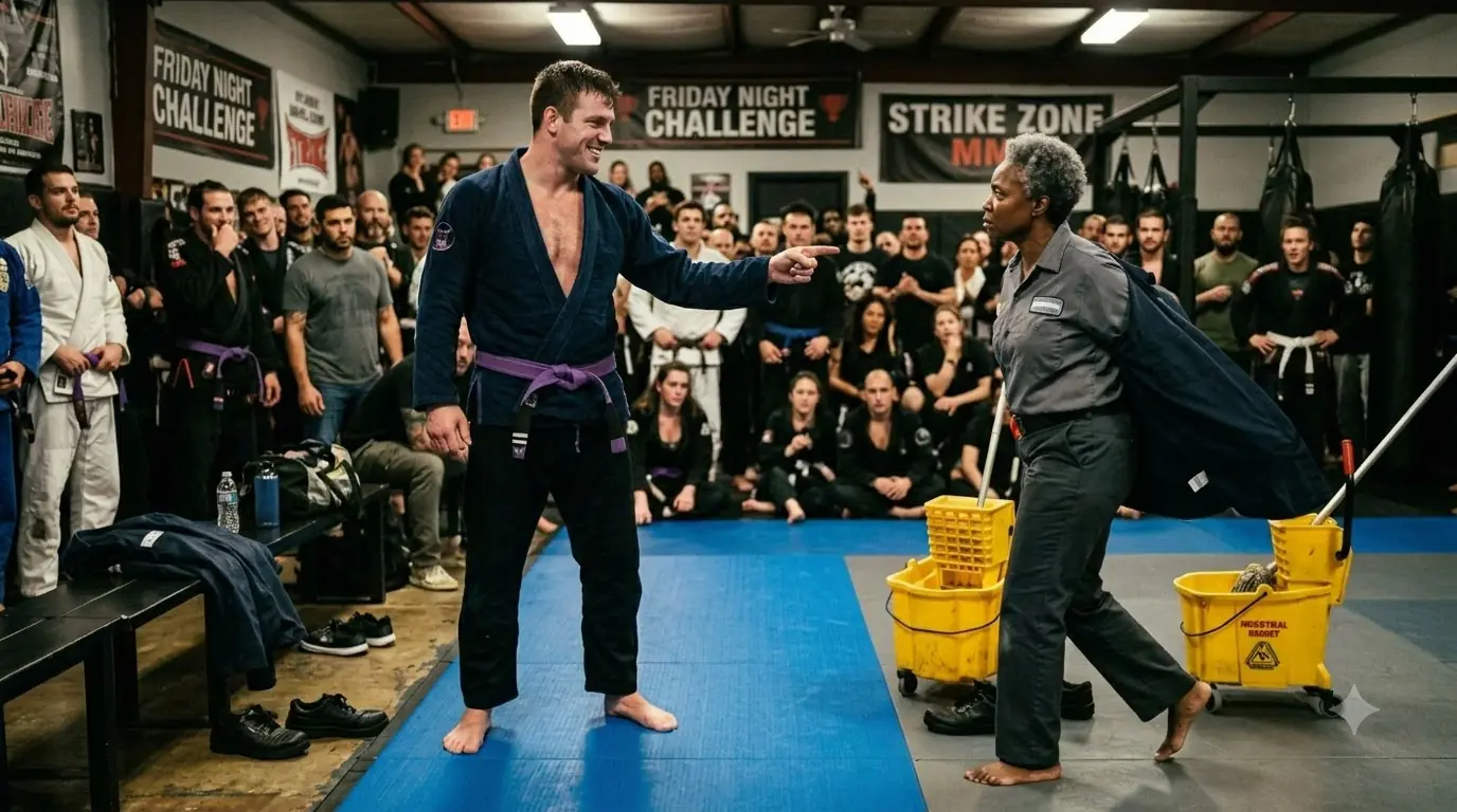 The Black Belt Mocked the Janitor, “I’ll Take It Easy on You” — Then the Janitor Quietly Took Off His Work Coat