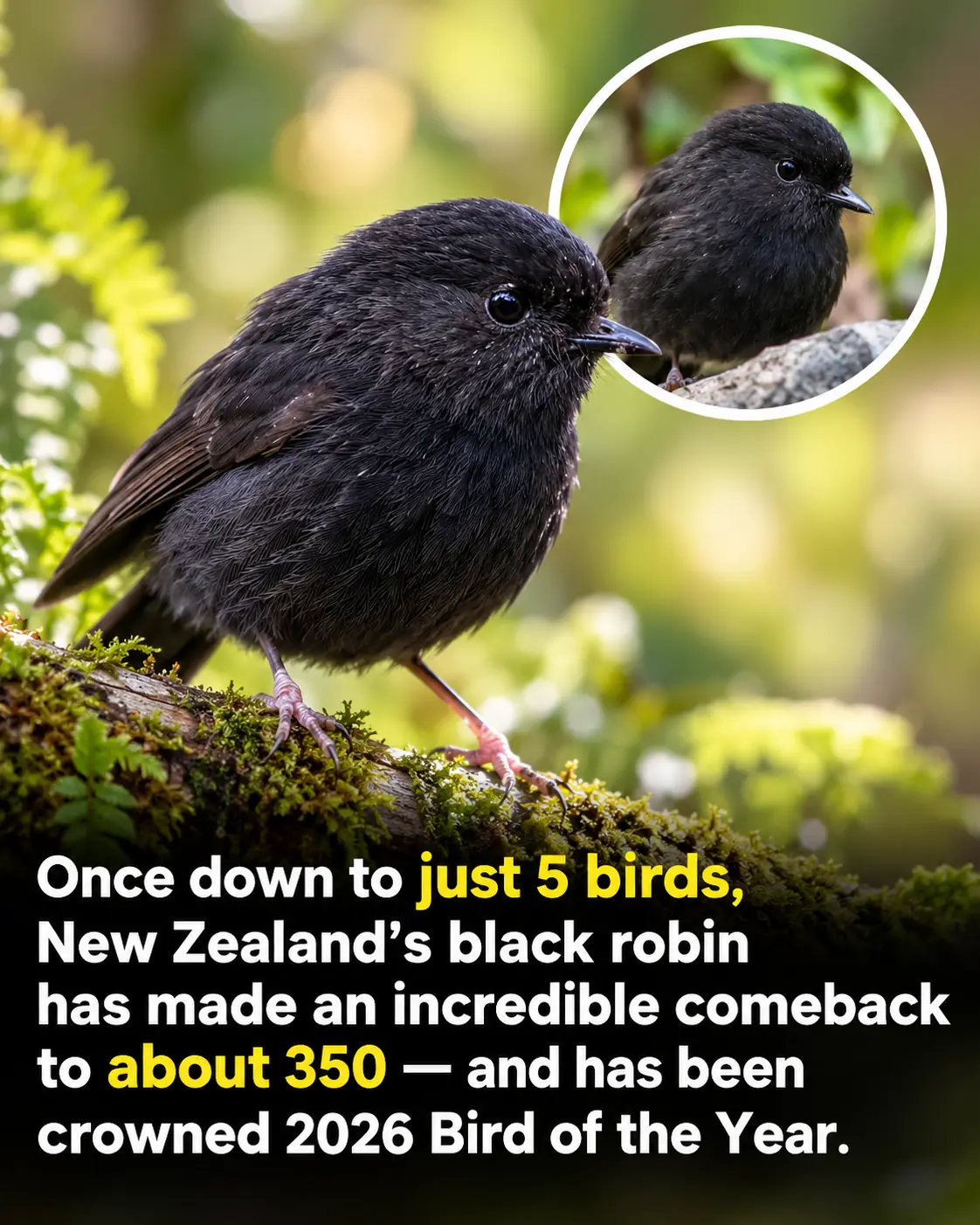 From Just 5 Birds to Hundreds: New Zealand’s Black Robin Wins Bird of the Year 2026