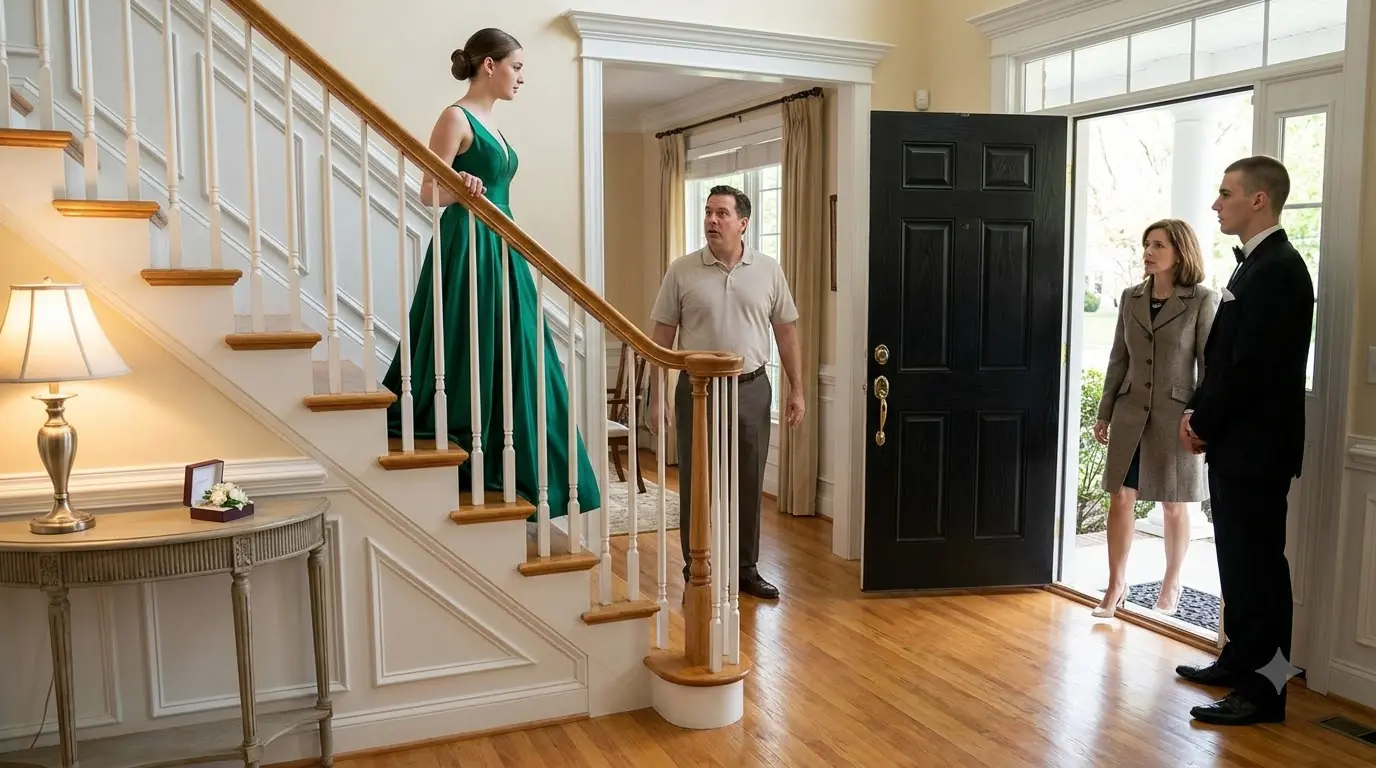 A Prom Date Waited Under the Foyer Lamp for Pictures — His Mother Walked In and the Girl’s Father Went Pale