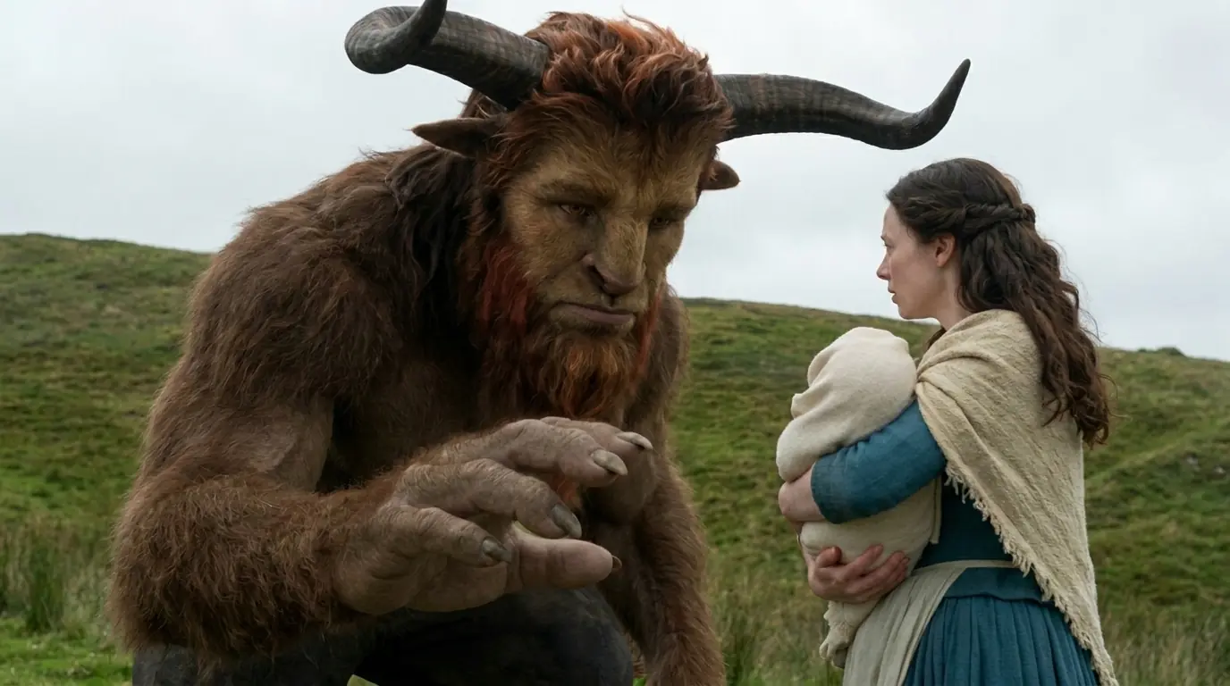 She Held the Pitchfork Between Her Baby and the Horned Giant — Then the Child Touched His Claw