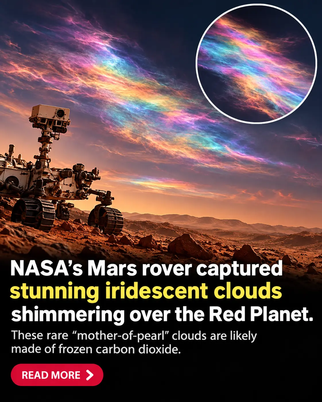 NASA Captures Rare Rainbow-Colored Clouds Shimmering in the Skies of Mars