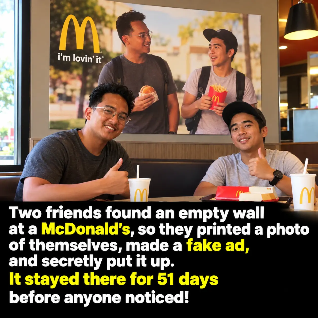 Two Friends Secretly Hung Their Own Ad Inside McDonald’s—51 Days Later, the Prank Earned Them $50,000