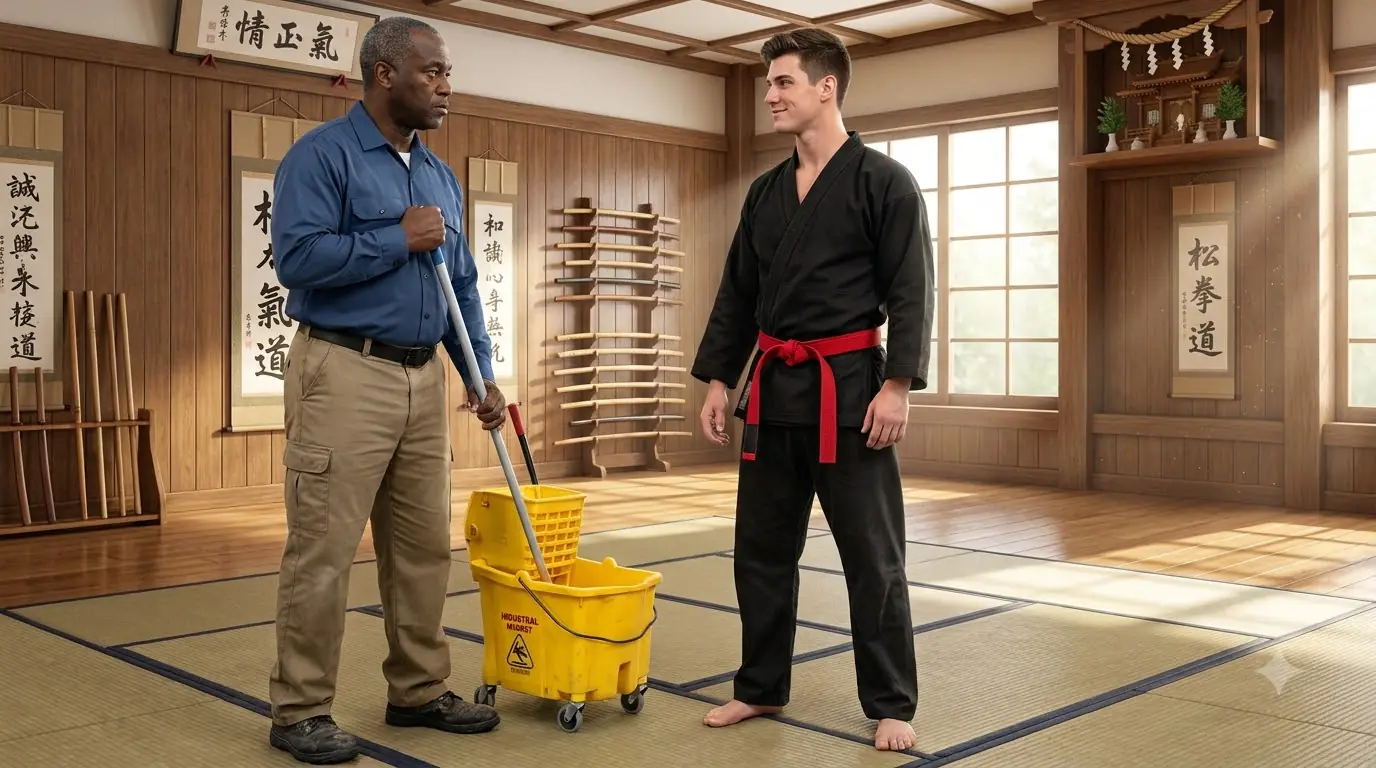 A Black Belt Ridiculed the Janitor — Then the Sensei Entered and Bowed Respectfully to Him