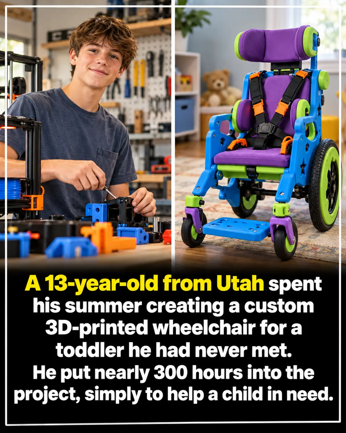 13-Year-Old Spends 300 Hours of His Summer Building a Custom Wheelchair for a Little Girl He’d Never Met