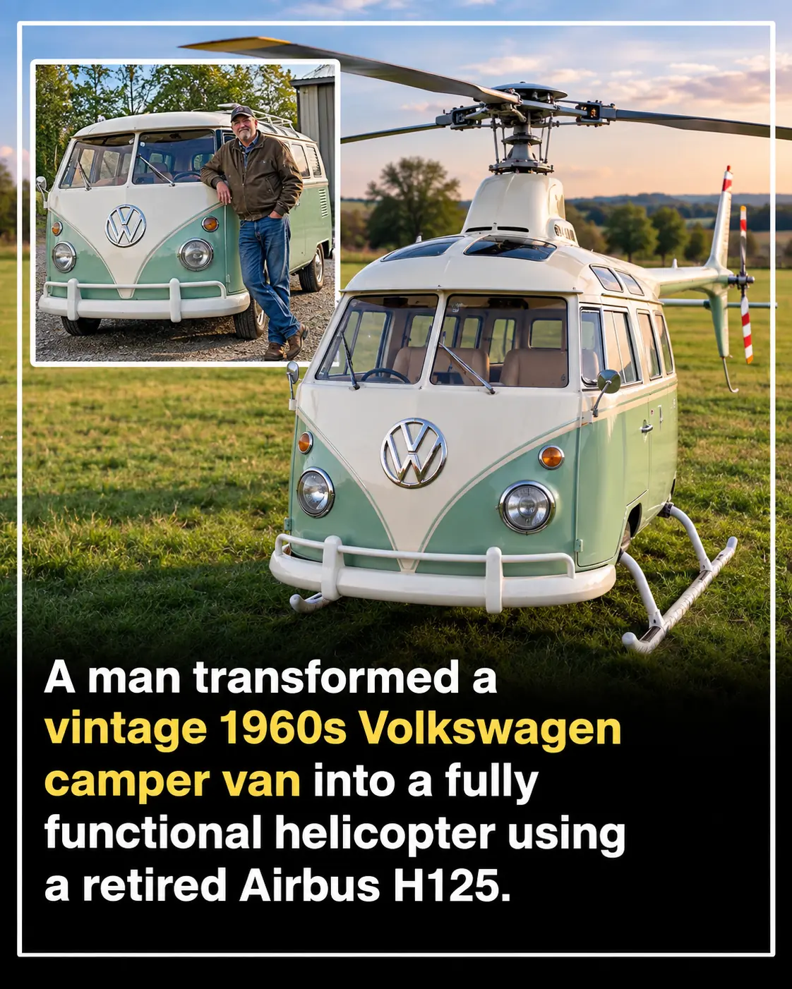 Canadian Aircraft Technician Turns a Vintage Volkswagen Camper Into a Wild ‘Frankencopter’ Helicopter Mashup