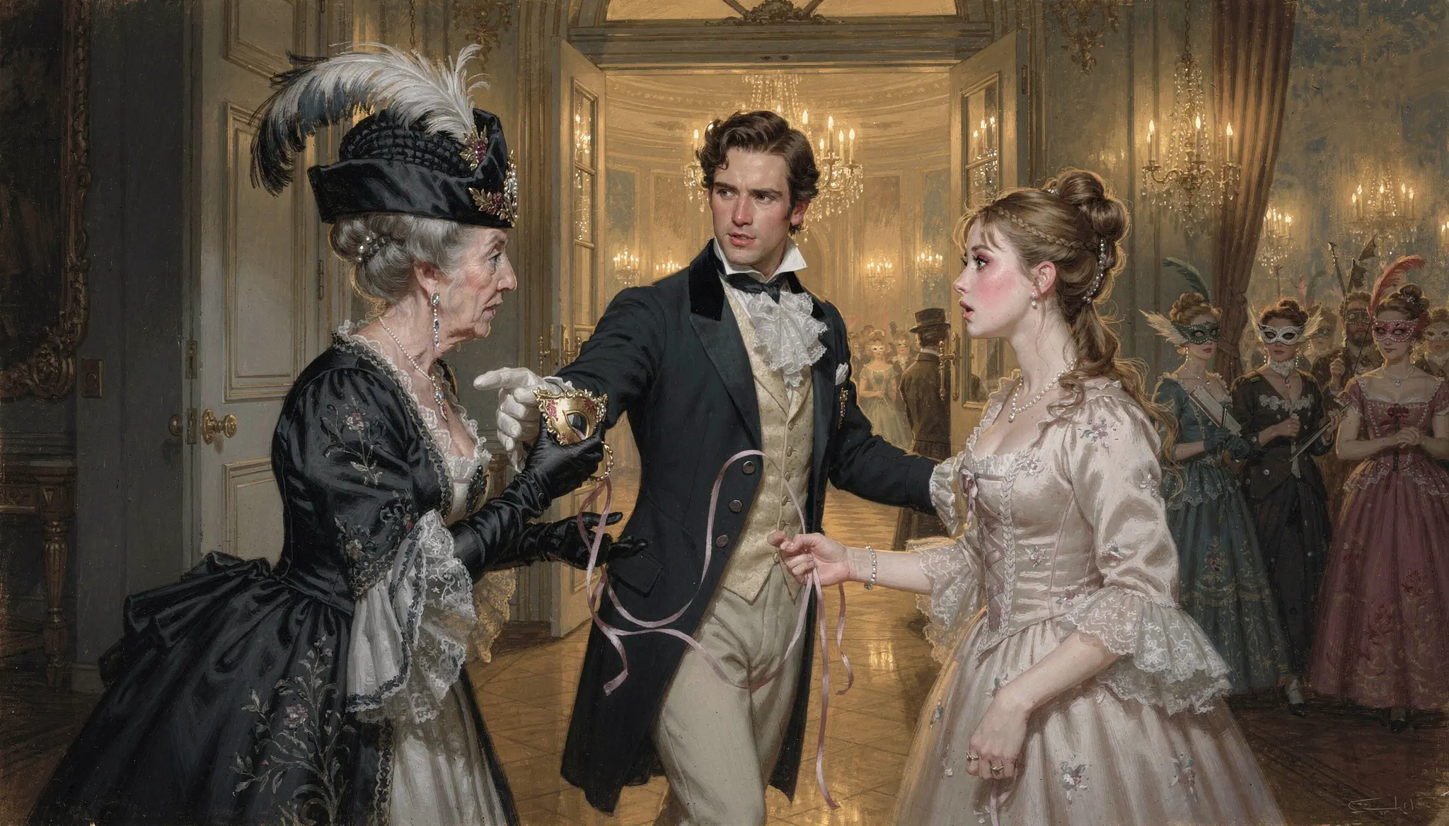 A Dowager Tore Off a Young Woman’s Mask Before the Ballroom — Then Her Son Stepped Between Them