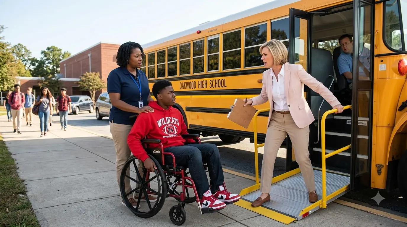 She Tried to Leave Him Behind — Then the Football Team Filled the Bus Door