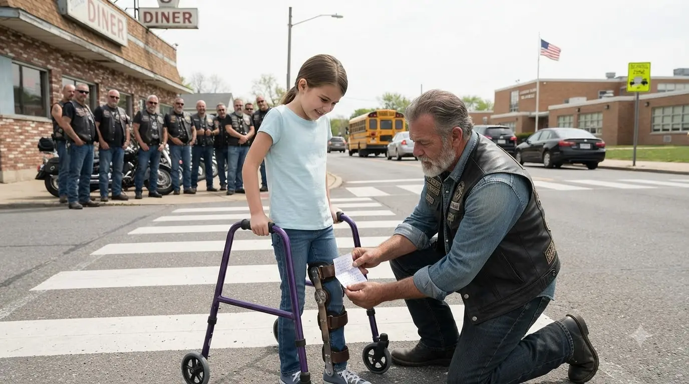 A Little Girl Asked Twelve Bikers to Help Her Cross — Then One Hidden Note Stopped Them Cold