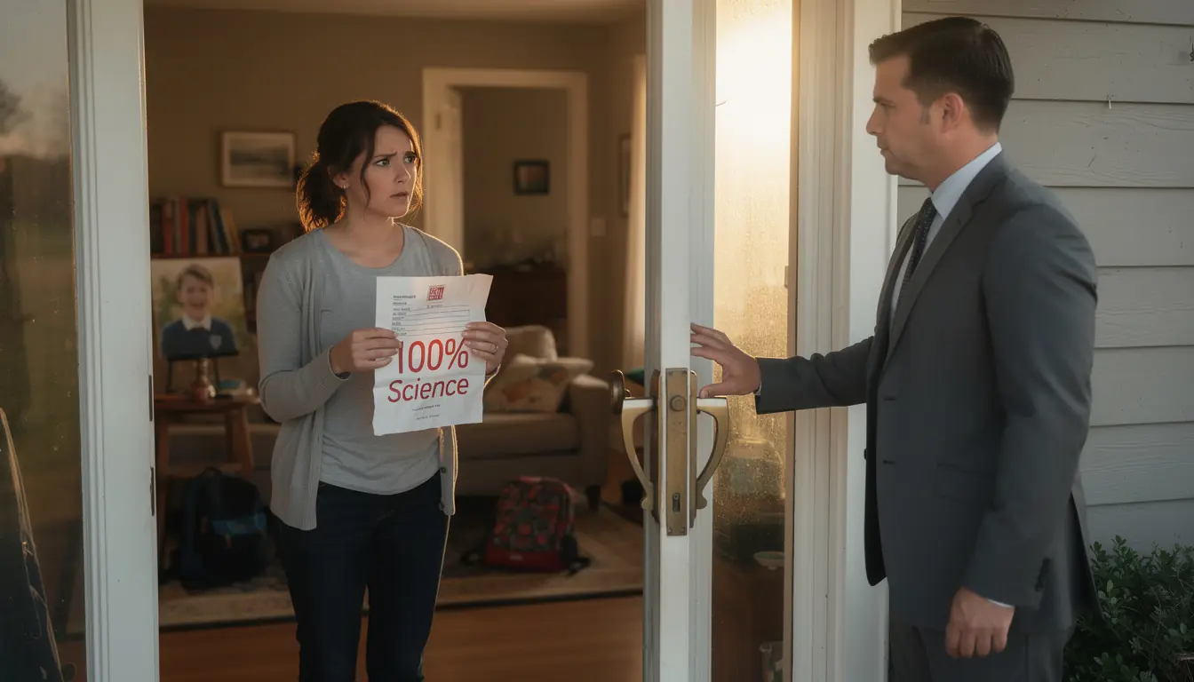She Put Down Her Son's Top Science Score Without Looking — Then a Stranger in a Grey Suit Knocked On the Door