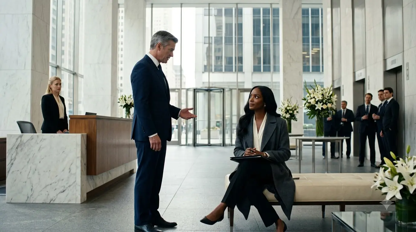 Executives Ignore A Woman in Lobby for 45 Min — Go Pale When She Takes the Chairman's Seat