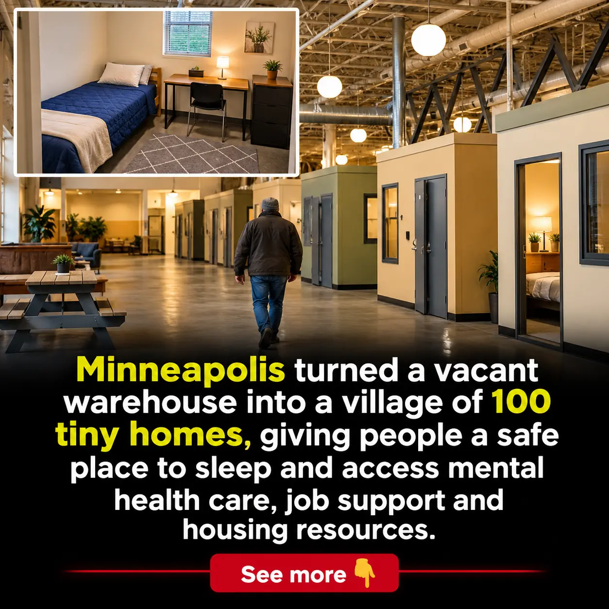 Minneapolis Turned an Old Warehouse Into a Village of 100 Tiny Homes for People Experiencing Homelessness