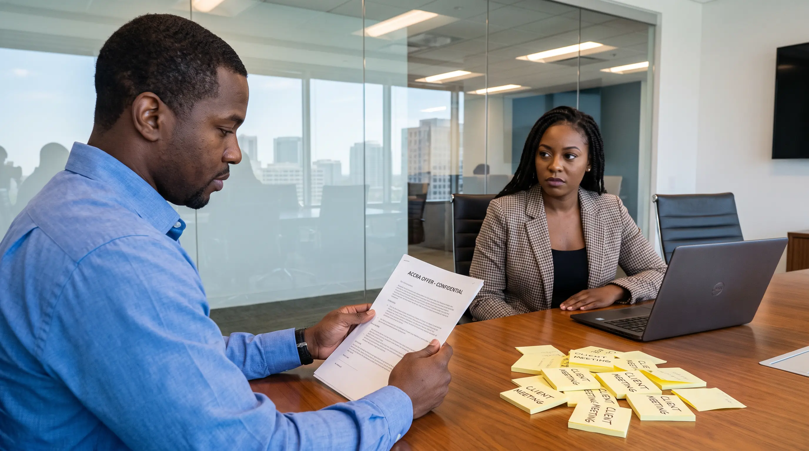 She Wrote Client Meeting on Every Sticky Lie — Then He Heard the Accra Offer She Had Never Named