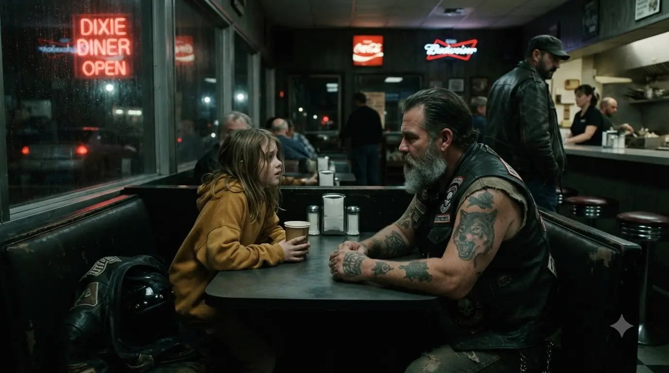 A Little Girl Whispered to a Lone Biker at Midnight — Then the Diner Doors Locked From the Inside