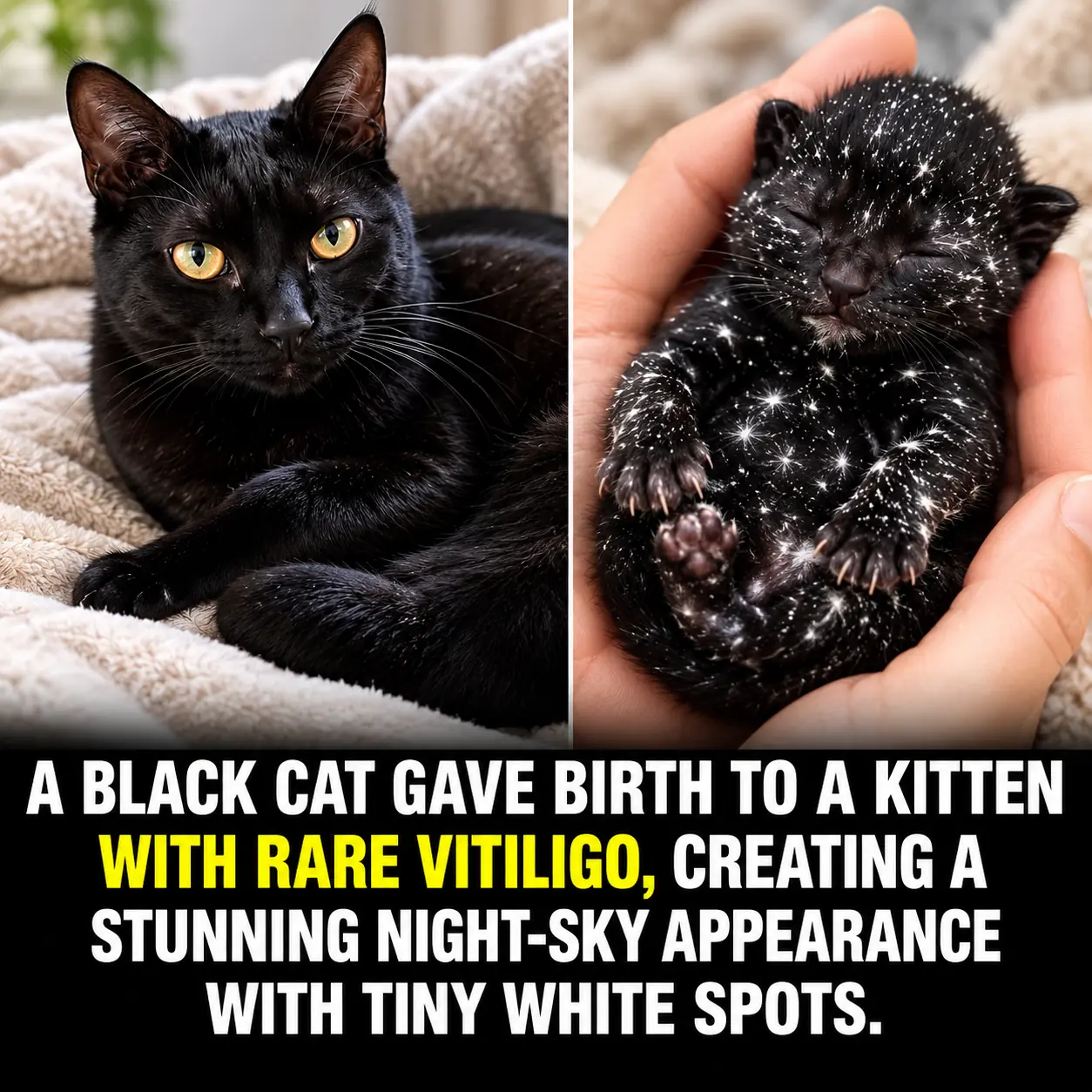 Rare Vitiligo Transforms a Black Kitten’s Fur Into a Stunning Starry Night Sky