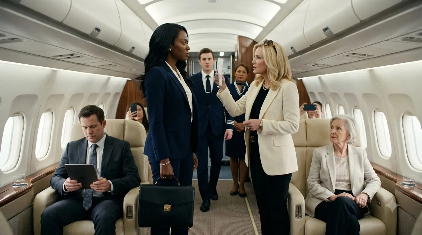 She Challenged a Woman’s First-Class Seat — Then the Cabin Learned Who Had Been Standing in the Aisle