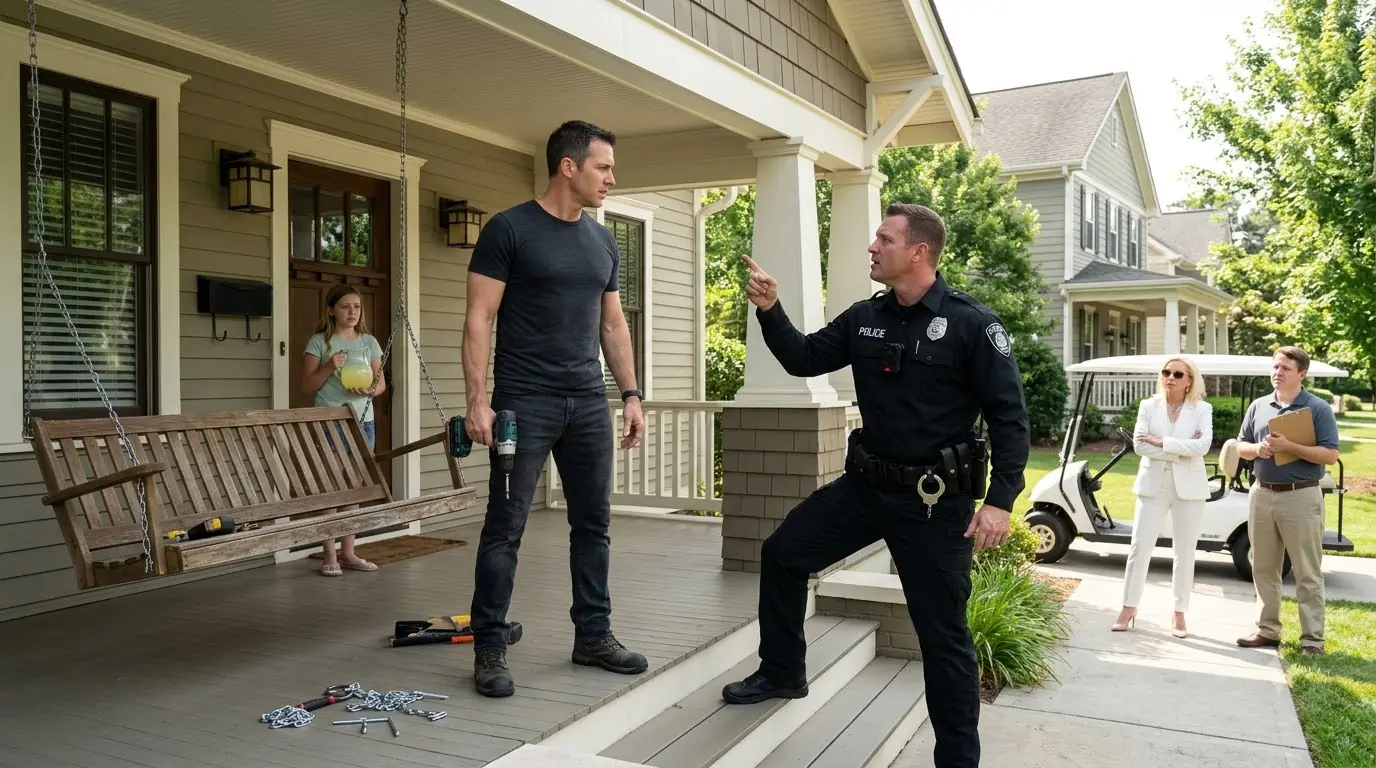 The HOA Sent an Armed “Officer” to My Porch — Then One Flashing Red Light Changed Everything