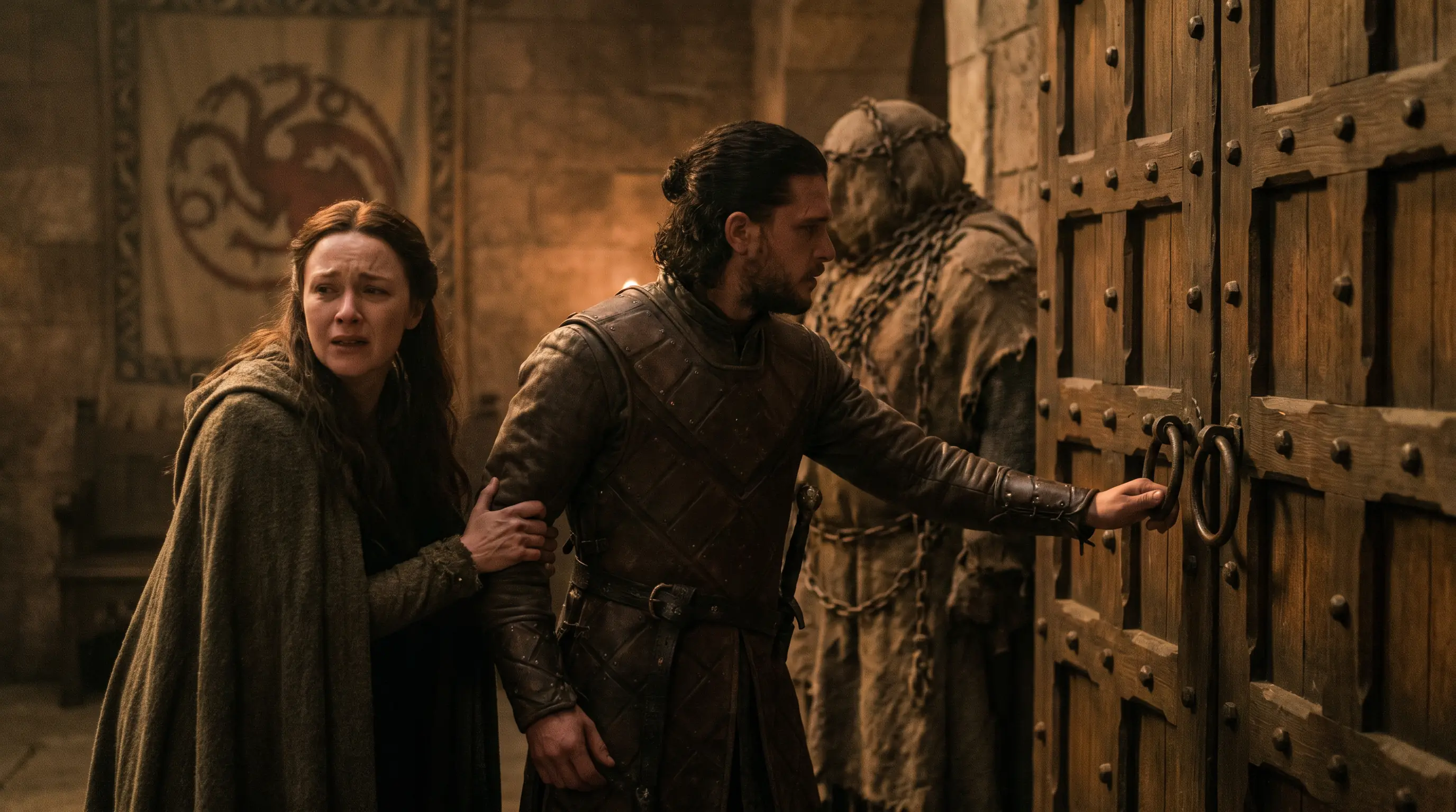 She Begged Him Not to Wake What Waited Behind the Studded Doors — Then He Chose the Bound Dragon Over Their Escape