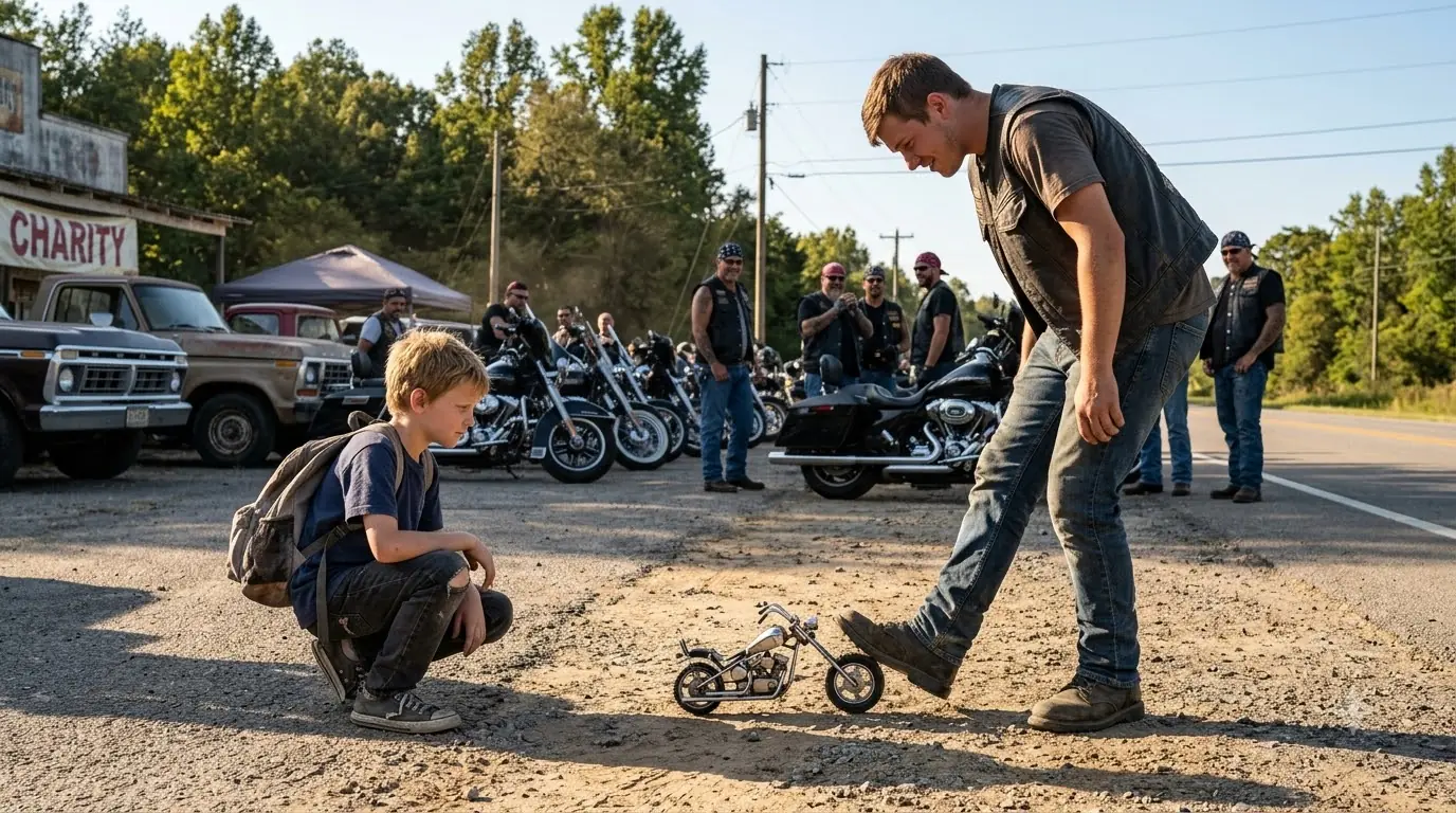 Bikers Laughed a Boy’s Tiny Motorcycle — Then the Club President Read the Engraving Beneath It