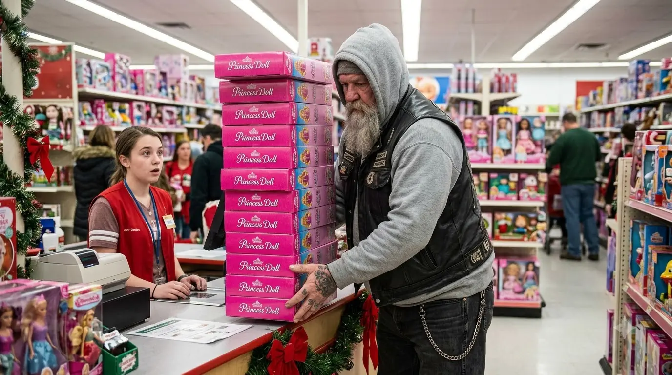 A Giant Biker Bought Every Princess Doll in the Store — Then the Cashier Read the Note Behind an Old Photograph