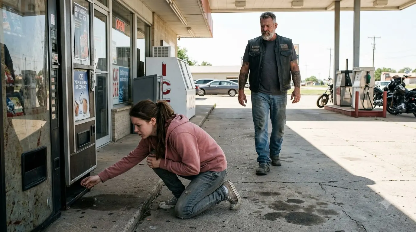 A Little Girl Crawled Under a Vending Machine for Milk Money — Then a Biker Recognized the Photograph in Her Pocket