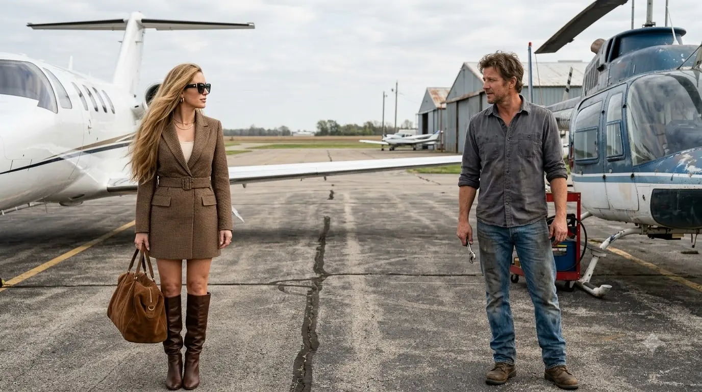 A Beautiful CEO Laughed a Single Dad’s Old Helicopter — Then the Airfield Went Silent Around Her
