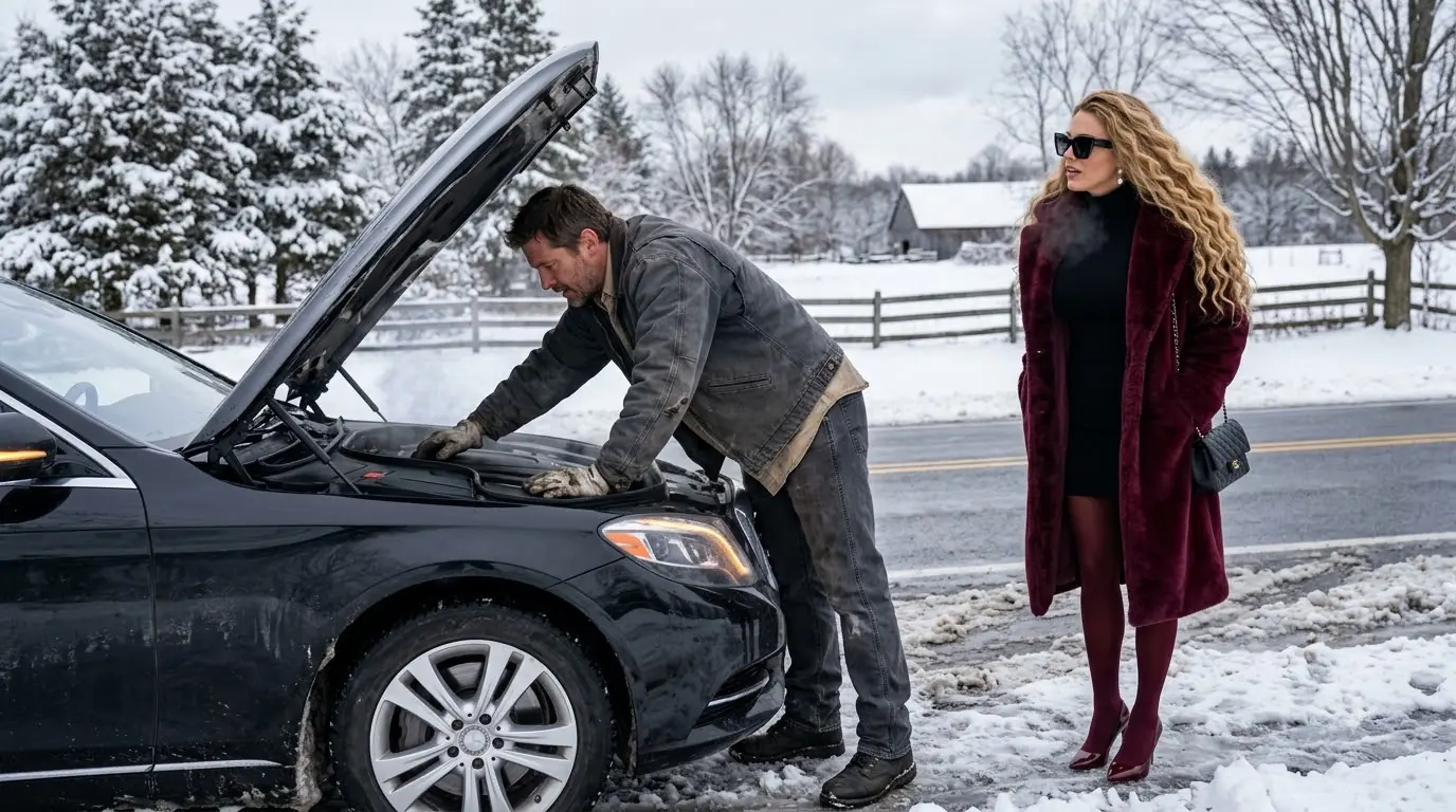 A Single Dad Fixed a Stranger’s Car on Christmas Eve — Then Her Phone Rang With His Garage Address