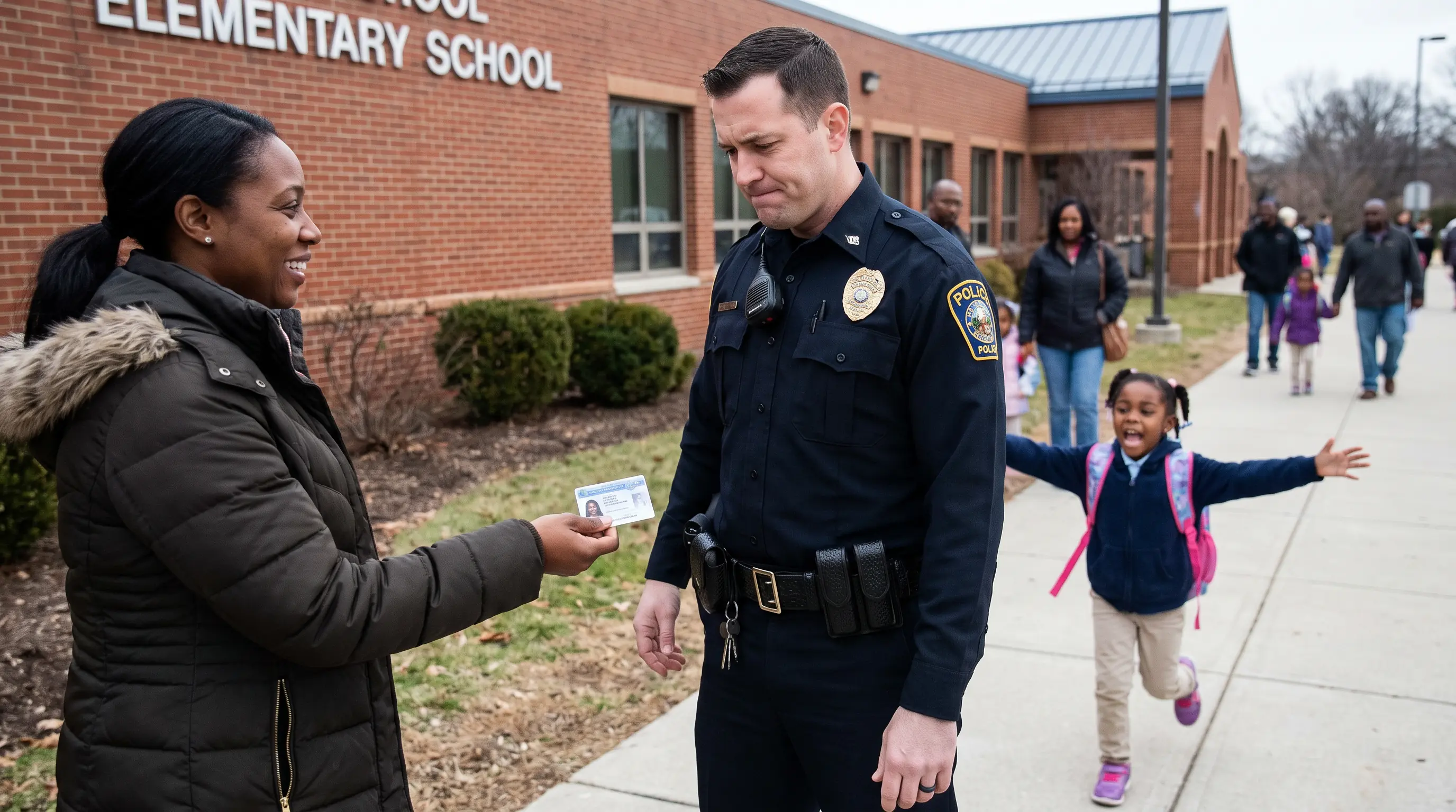 The Cop Demanded Her ID Outside the School and Said, "Could Belong to Anybody" — Until Her Daughter Ran Out Shouting, "Mom!"