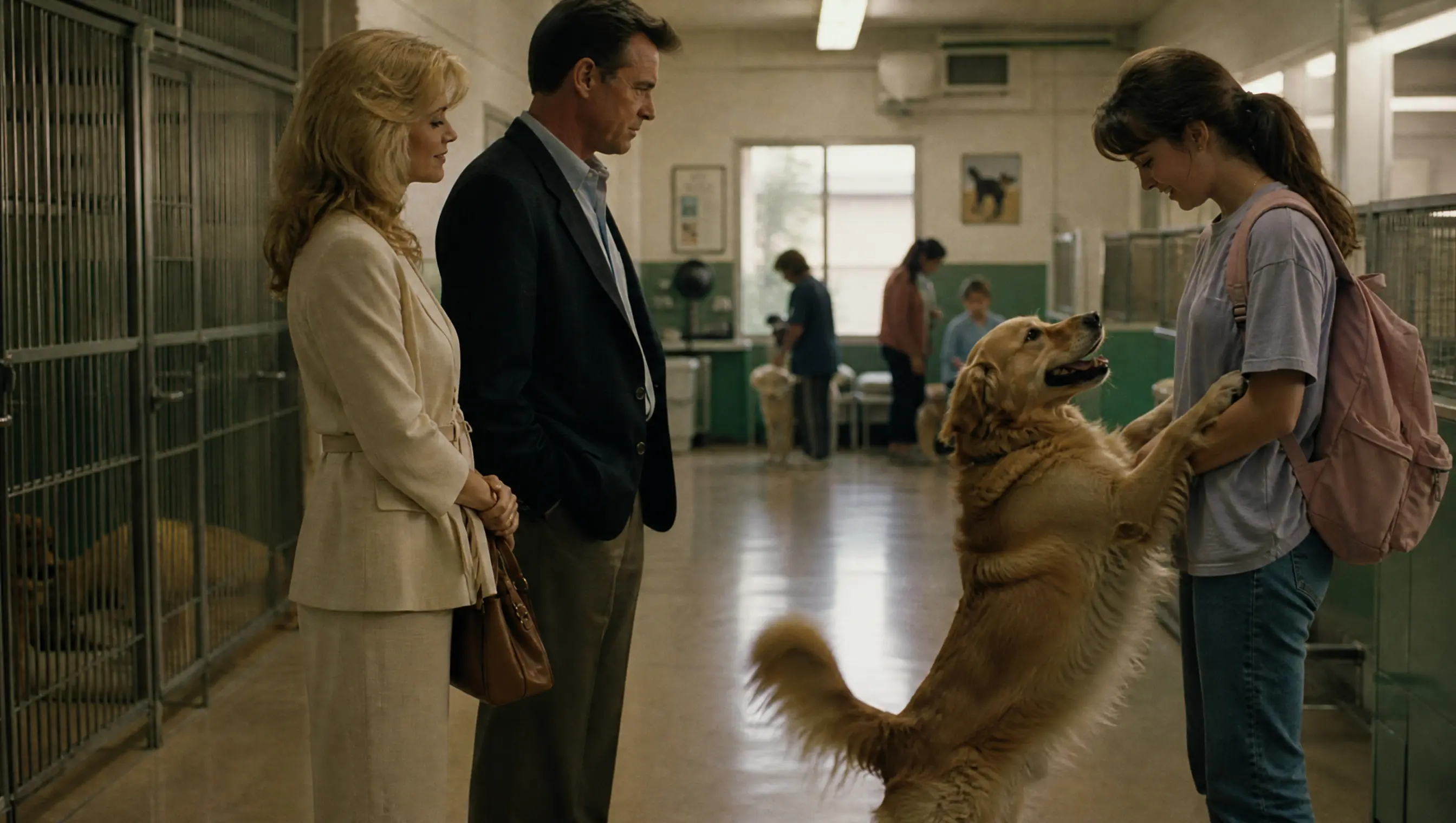 A Wealthy Couple Came to Adopt the Calm Golden Retriever — Until a Young Worker With a Pink Backpack Walked In and the Dog Went Wild