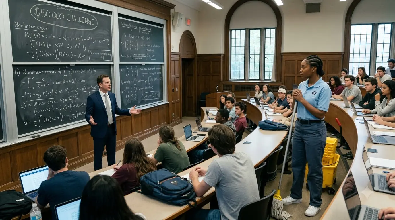 A Professor Offered $50,000 for an Impossible Proof — Then the Custodian Put Down Her Mop and Took the Chalk