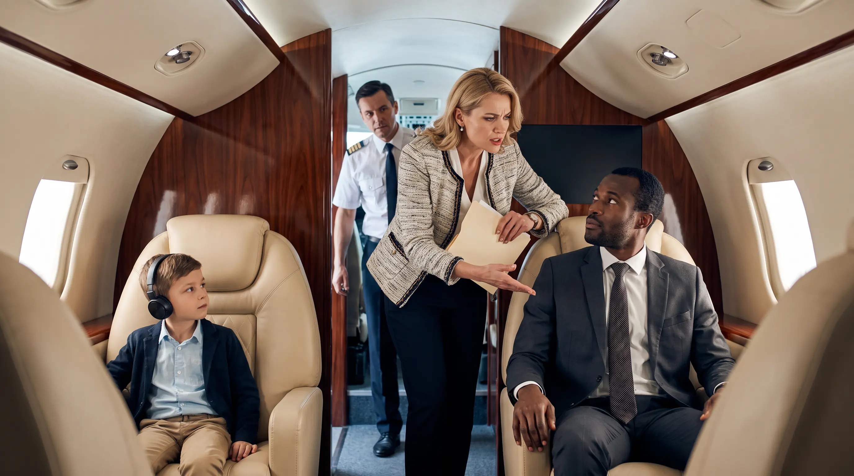 She Snapped, "Can You Keep Your Boy Quiet?" on the Private Jet — Until She Grabbed His Folder and the Pilot Stepped Out of the Cockpit