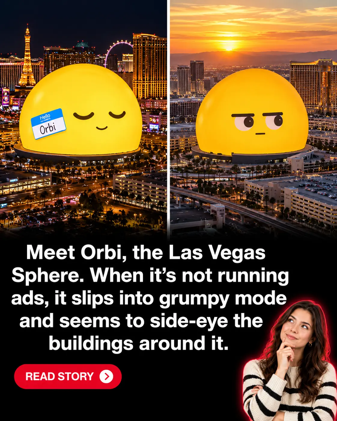 Meet Orbi, the Giant Grumpy Face on the Las Vegas Sphere That Silently Judges the Entire City 😂👀
