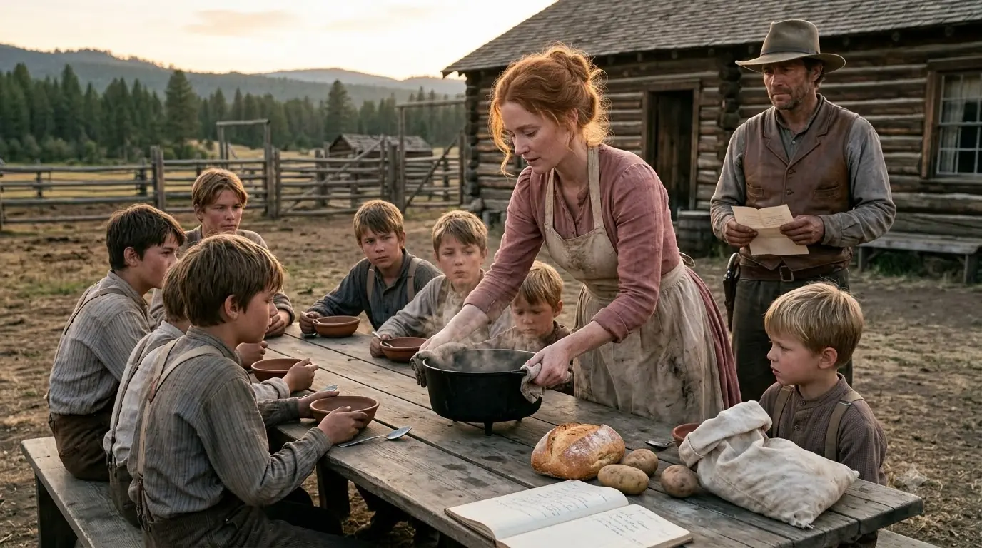 Seven Ranch Boys Bet Their Father’s New Bride Wouldn’t Last a Week — Then the Winter Supply Wagons Stopped Coming