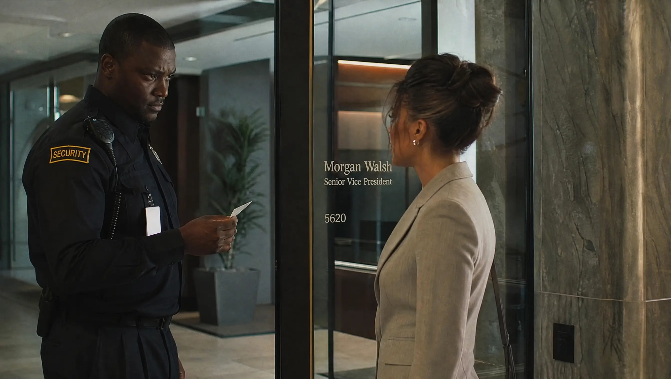 Stopped at the Door of Her Own Office, Until the Stone-Faced Guard Said, "Where Did You Get That Card?"