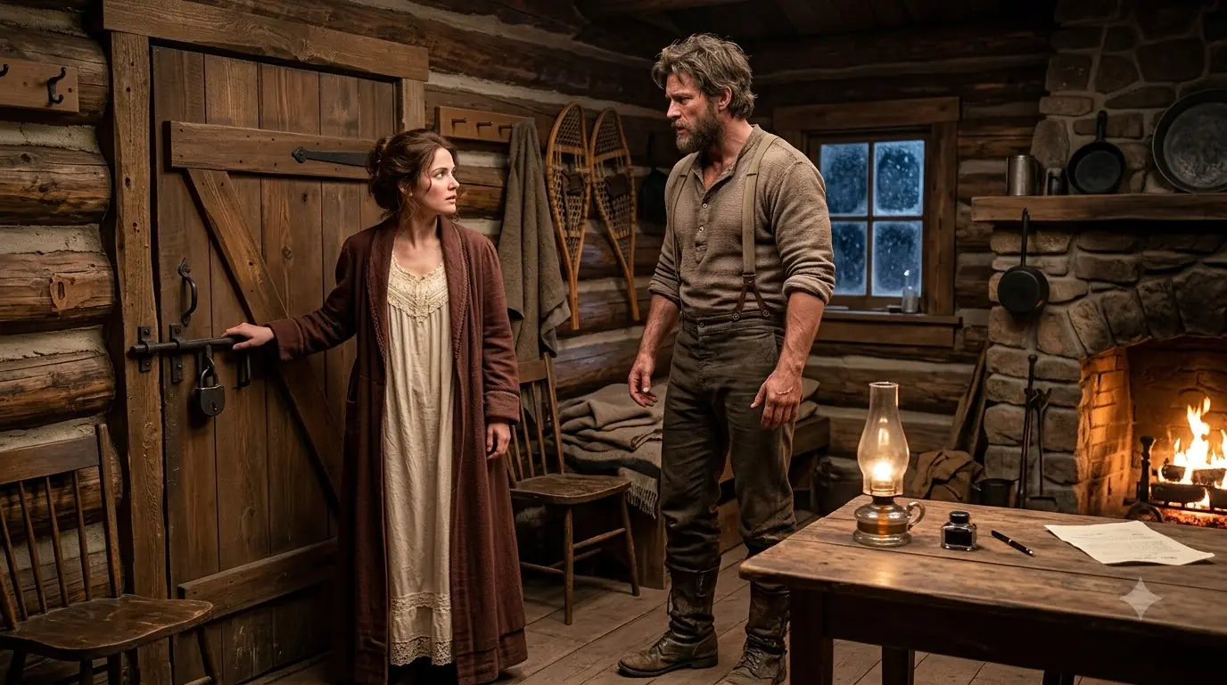 She Locked the Cabin Door and Asked Her Mountain Trapper Husband One Question — Then He Backed Away Instead of Touching Her