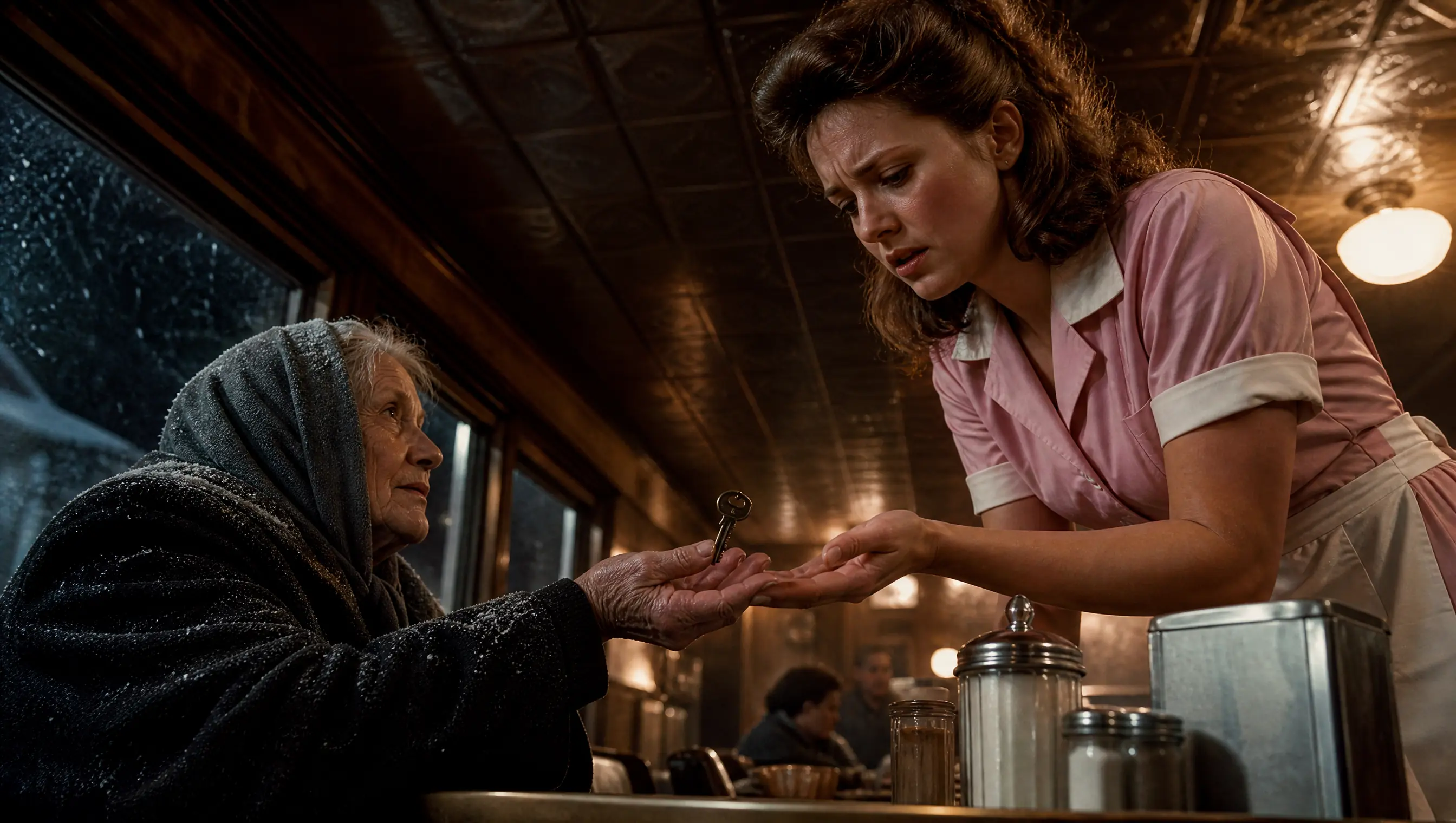 A Waitress Fed a Freezing Old Woman for Free, Until She Pressed a Key Into Her Palm and Lauren Asked, "What's This Key For?"