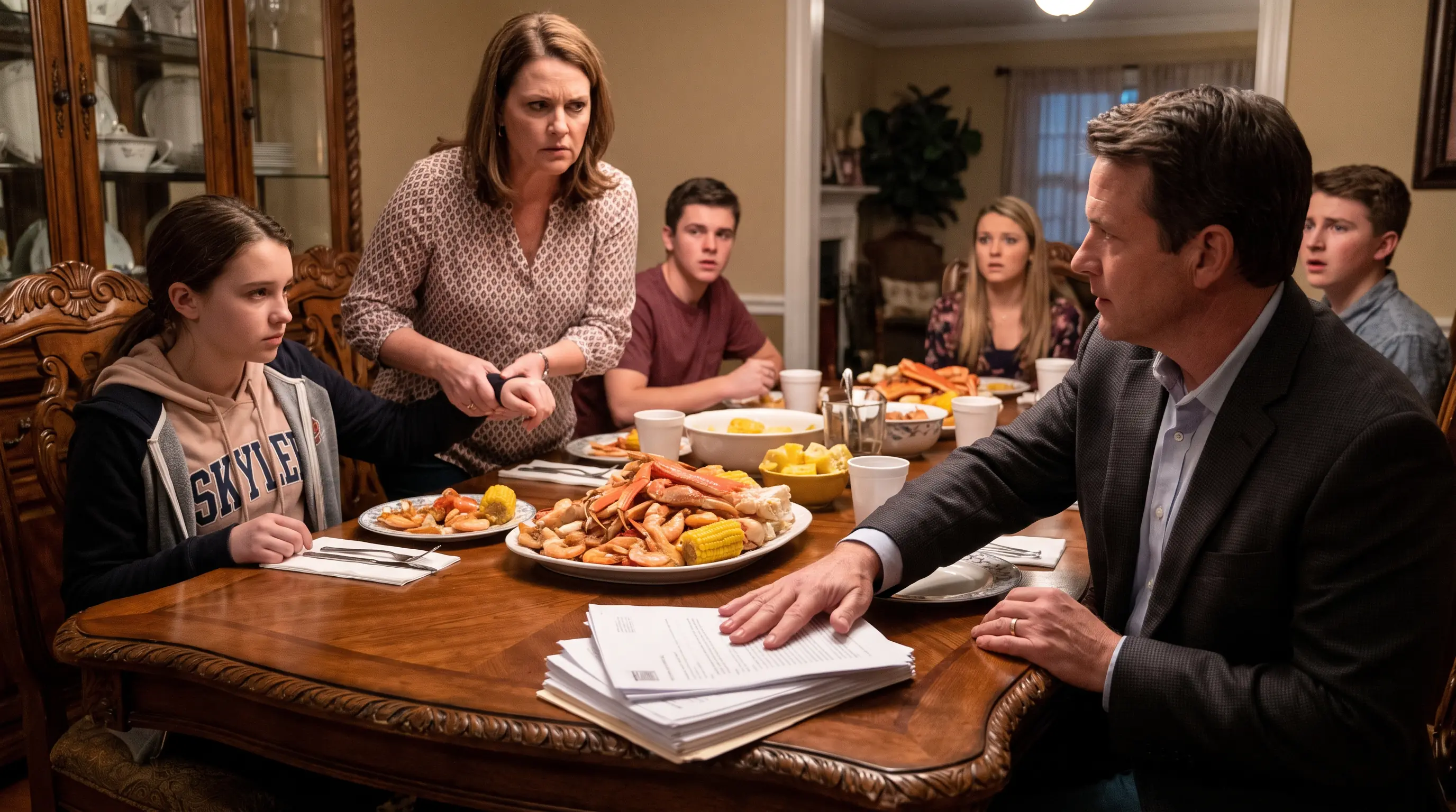 Stepmother Slapped Skyler's Hand Away From the Seafood Feast, Until Her Father Threw Down the Papers and Said, "And You, Sign These"