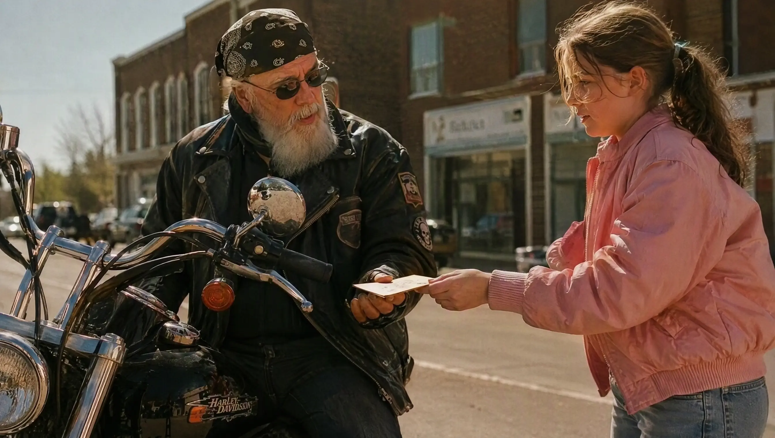 The Old Biker Was About to Ride Off, Until a Breathless Girl in a Pink Jacket Pressed a Folded Note Into His Hand
