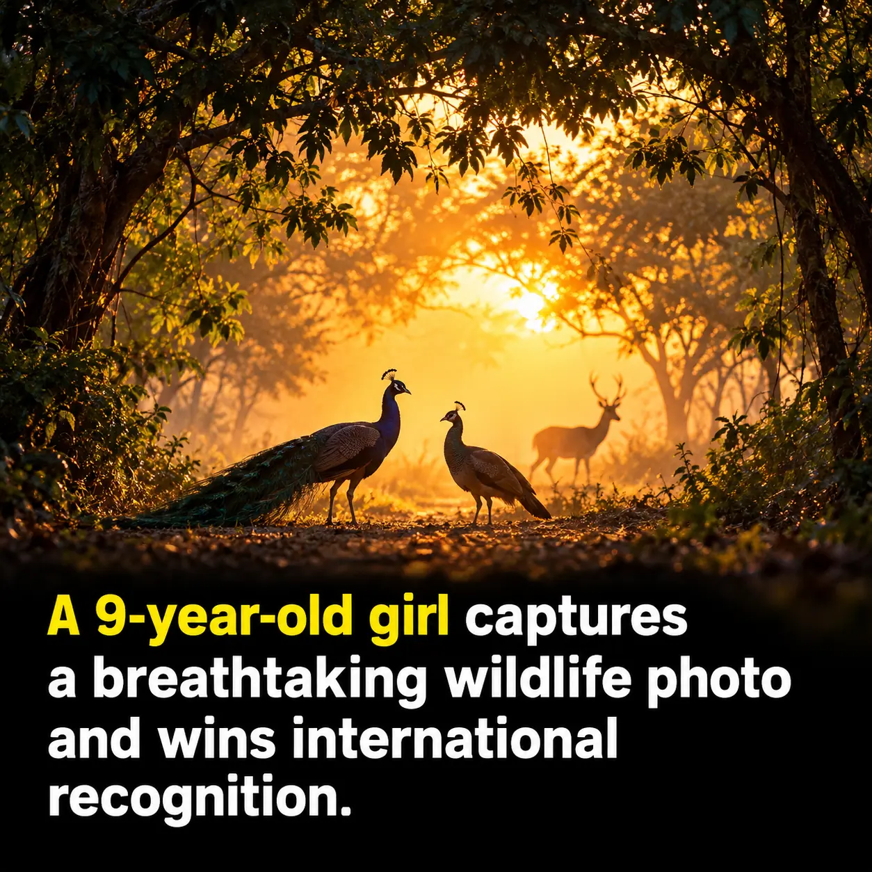 9-Year-Old Indian Girl Stuns the World With a Breathtaking Wildlife Photo, Earning Recognition in One of the World's Most Prestigious Photography Competitions 📸🦚❤️