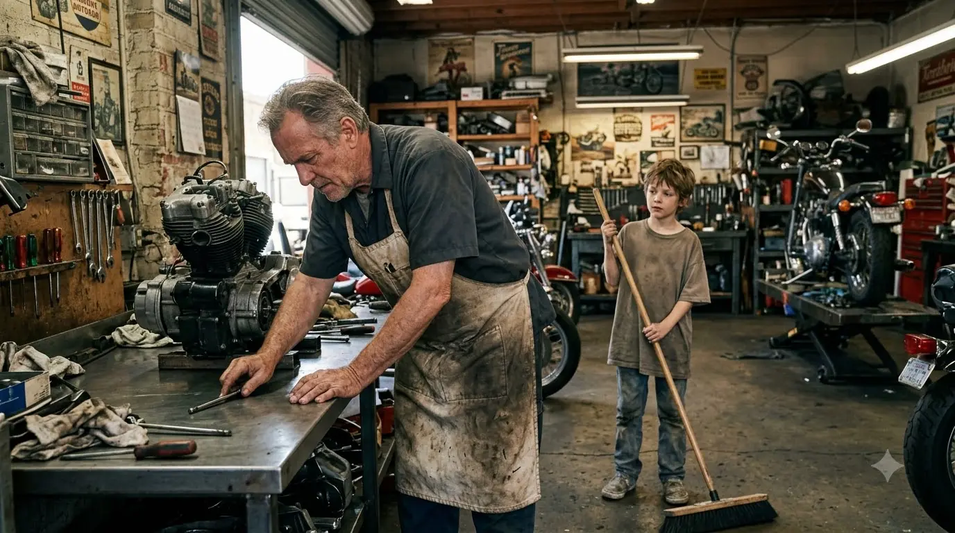 They Laughed When an Eight-Year-Old Sweeper Said He Could Fix the Harley — Then He Asked About Locker 42
